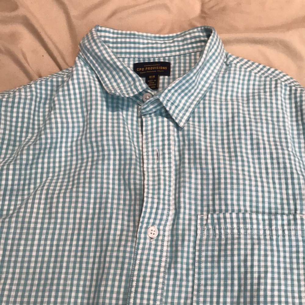 Turquoise and White Checkered Button Up Shirt